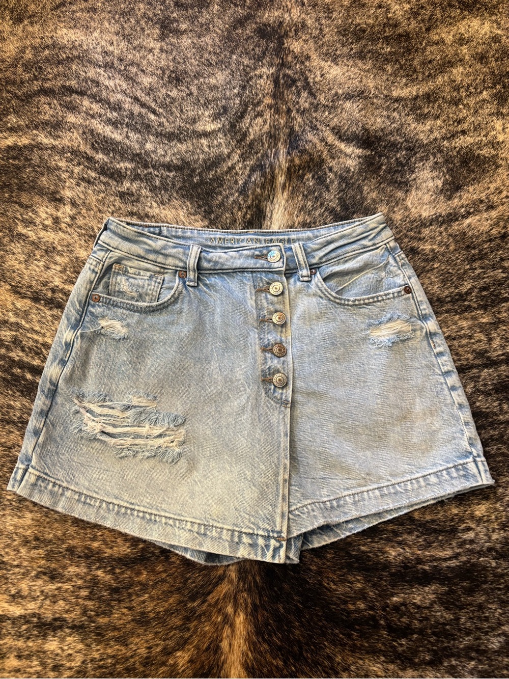 American Eagle Mom Skort, Size 4, Lightwash Denim Wrap Skort